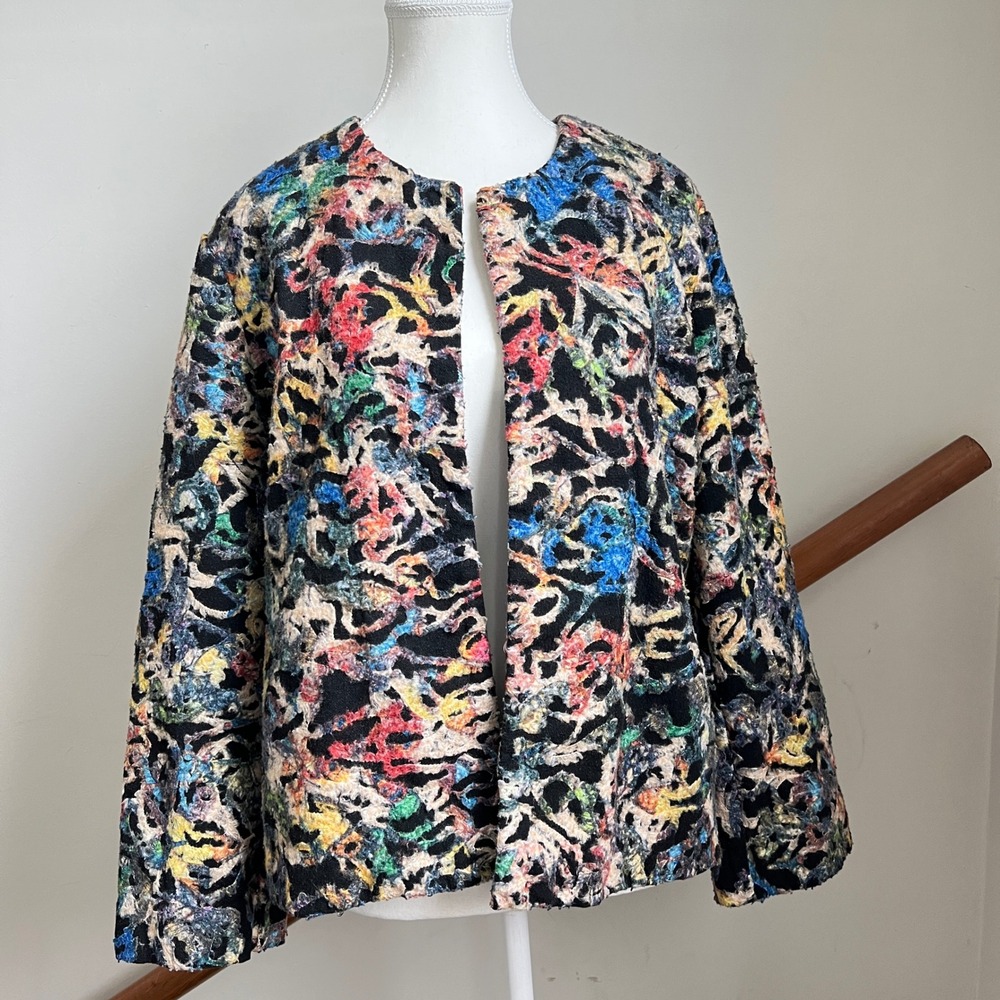 Peck & Peck Boxy Jacket XL Multicolor Abstract Textured Felt Artwear Funky Artsy